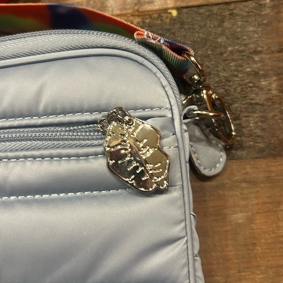 Betsey Johnson “LUV” light blue Crossbody Bag with Multicolor Strap - Picture 4 of 7